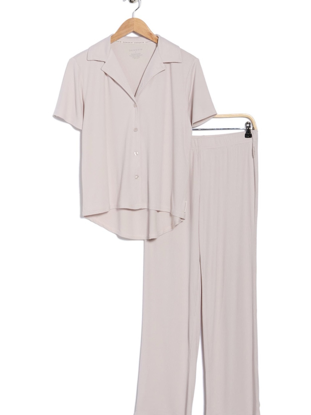 Danskin Women's Short-Sleeve Button Pajama Set in Light Gray Medium
